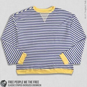 FREE PEOPLE WE THE FREE CLASSIC STRIPED OVERSIZED CREWNECK IN COBALT COMBO XL